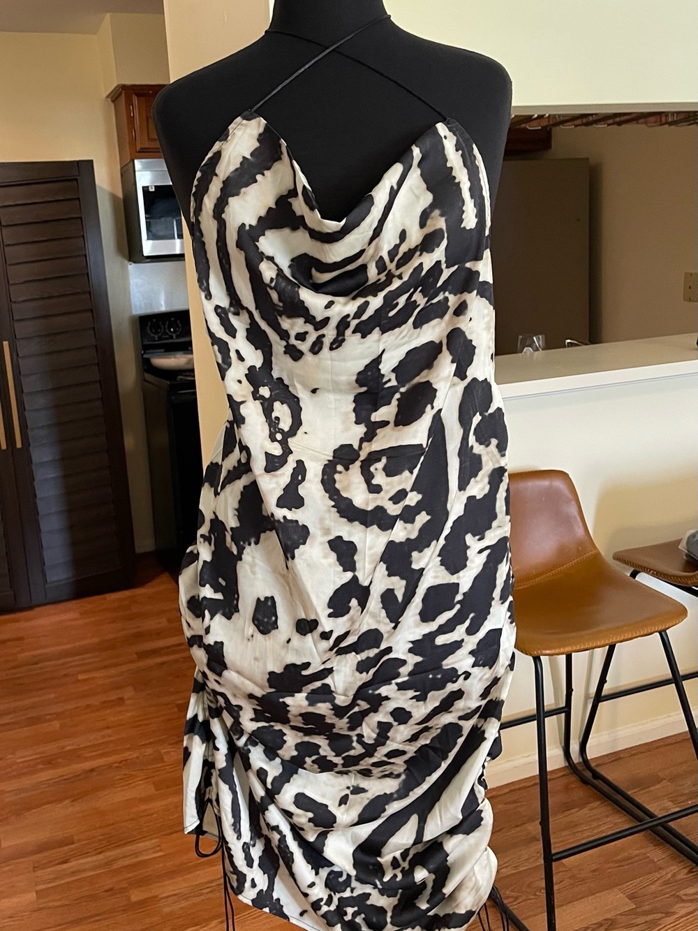 Fashion Nova Black and White Animal Print Cowl Neck Mini Dress
